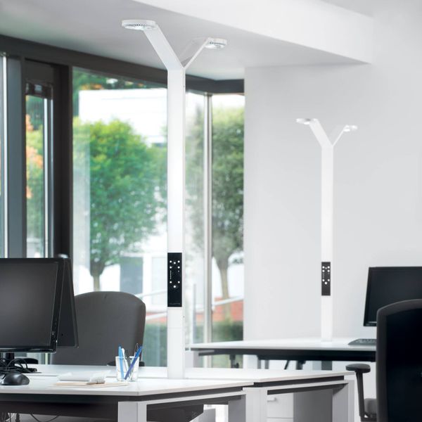 Luctra Floor Twin Radial stojaca LED lampa biela, Pracovňa / Kancelária, hliník, zinok, oceľ, sklo, plast, 25W, P: 73 cm, L: 38 cm, K: 202.5cm