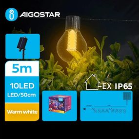 Aigostar - LED Solární dekoračná reťaz 10xLED/8 funkcií 5,5m IP65 teplá biela