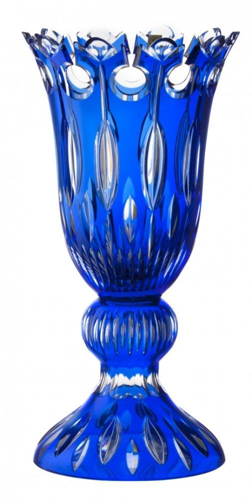 Krištáľová váza Flamenco, farba modrá, výška 430 mm