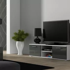 Televízny stolík Cama SOHO RTV 140 S4 biely mat/sivý lesk