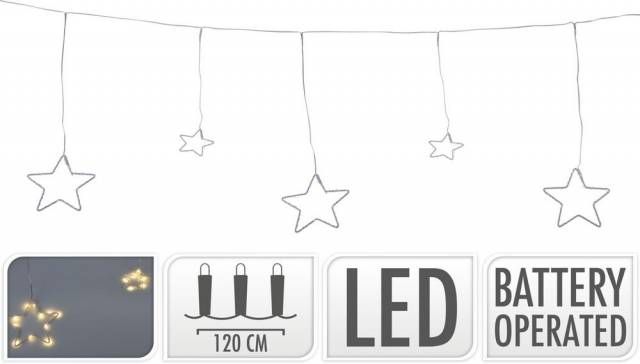 Kinekus Svetlo vianočné 45 LED teplé biele, záves, hviezdy, baterky