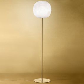 Foscarini Gem terra stojaca lampa, zlatá, Obývacia izba / jedáleň, sklo ručne fúkané, kov, E27, 57W, K: 187cm