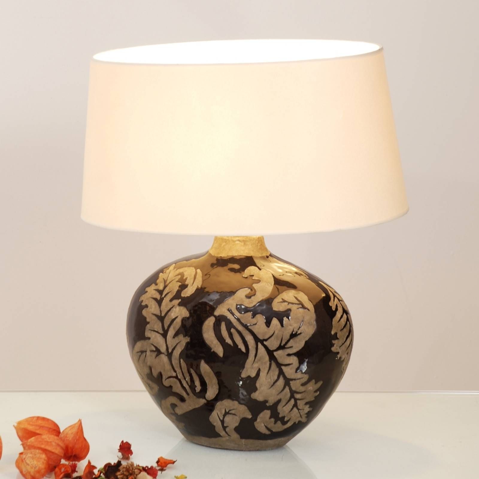 Holländer Stolná lampa Toulouse oválna, výška 43 cm, čierna, Obývacia izba / jedáleň, keramika, textil, E27, 60W, L: 27 cm, K: 43cm