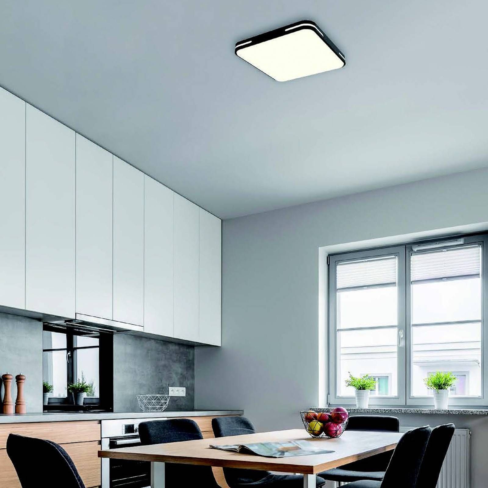 LUTEC Stropné LED svetlo Tetra s funkciou CCT, čierna, Obývacia izba / jedáleň, kov, plexisklo, 38W, P: 43 cm, L: 43 cm, K: 7.5cm