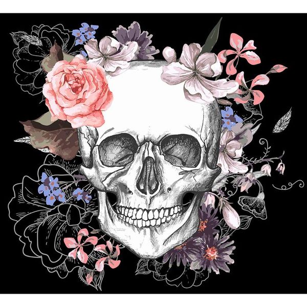 Samolepiaca tapeta lebka s kvetinami - Skull and Flowers - 147x105