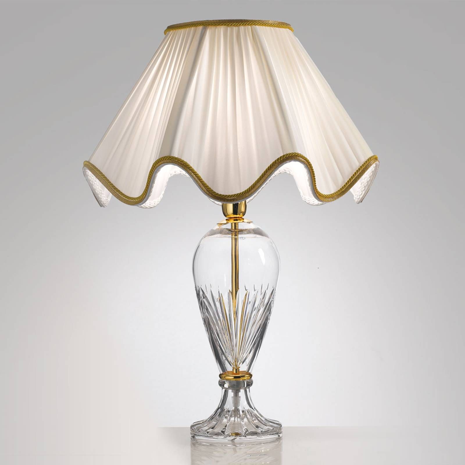 Cremasco Stolná lampa Belle Epoque, 50 cm zlatá, Obývacia izba / jedáleň, látka, kov, sklo, E27, 75W, K: 67cm