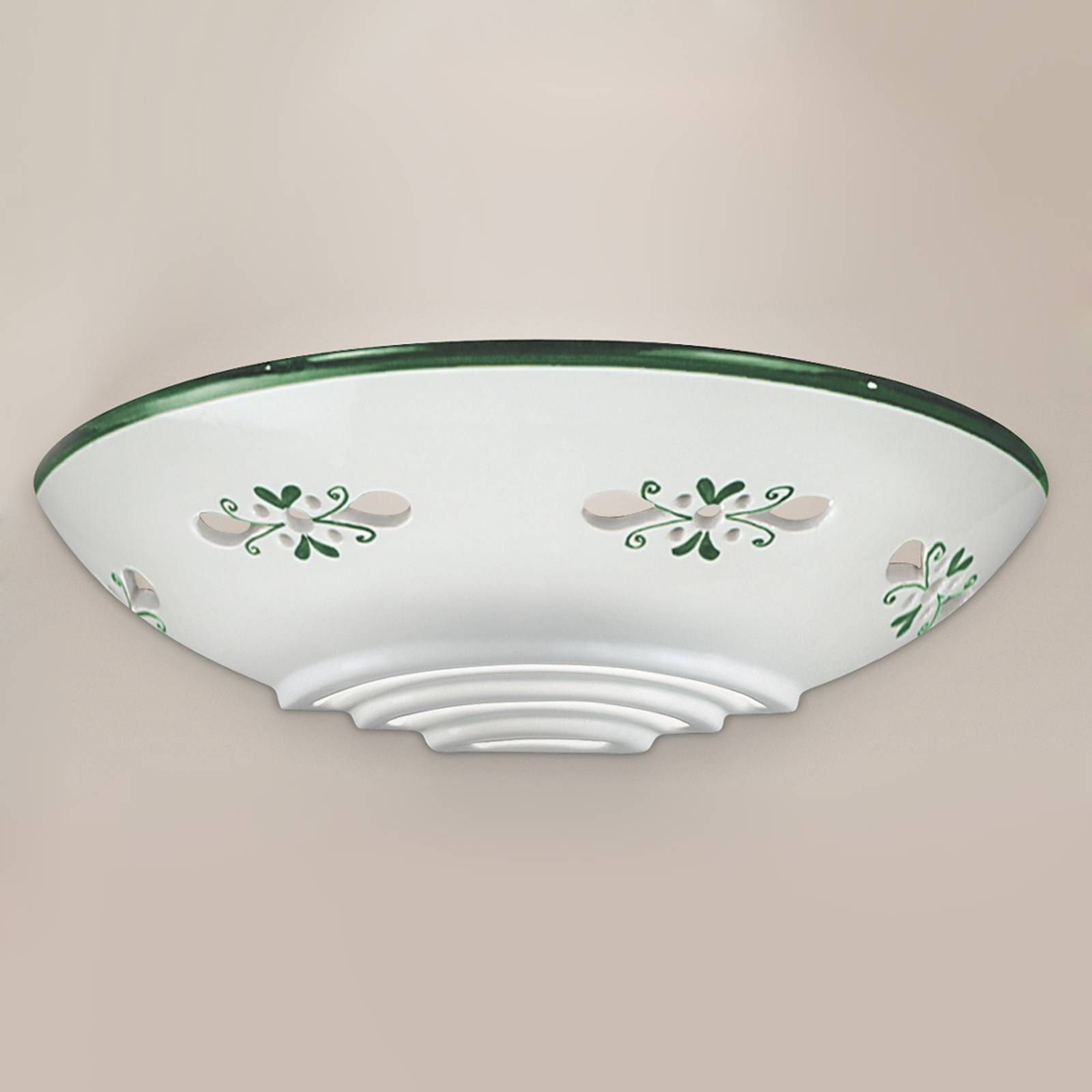 Cremasco Nástenné svetlo Bassano keramika prisadené zelené, Obývacia izba / jedáleň, keramika, E27, 75W, L: 33 cm, K: 8.5cm