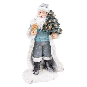 Šedá dekorácia Santa s vianočným stromčekom - 11*9*21 cm