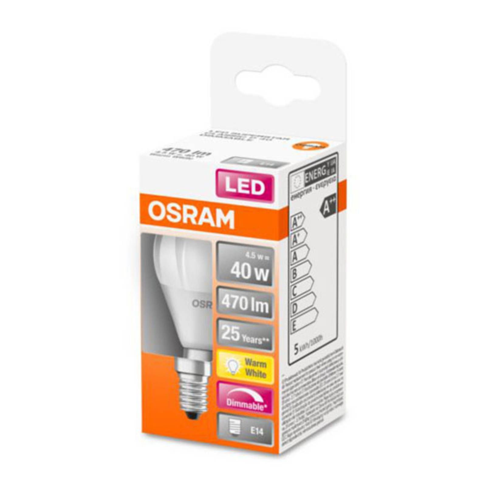 OSRAM LED žiarovka E14 4, 5W 827 Superstar matná, E14, 4.5W, Energialuokka: F, P: 7.8 cm