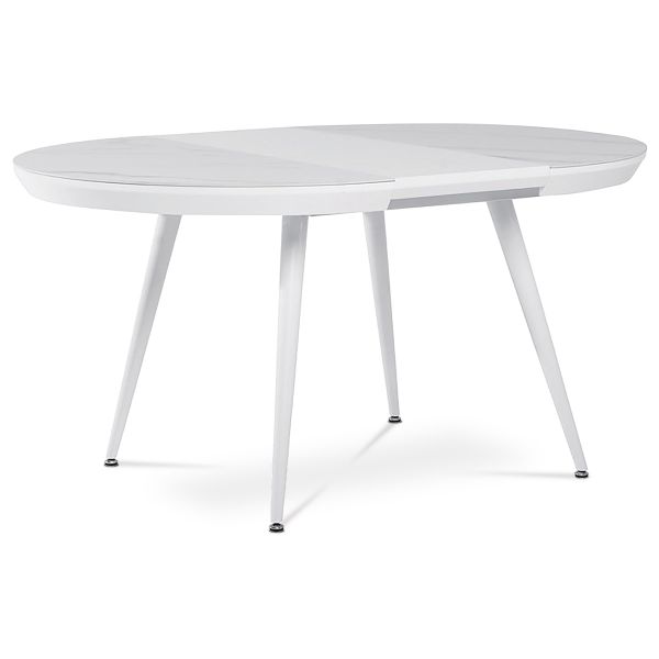Autronic Jedálenský stôl 110+40x110 cm, keramická doska s dekorom biely mramor, MDF, kovové nohy, bílý matný lak - HT-409M WT