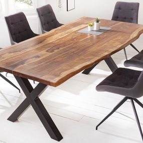 Estila Dizajnový industriálny jedálenský stôl Sheesham z masívu a s kovovými čiernymi nohami 220cm