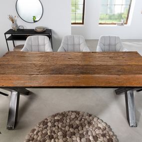 Estila Dizajnový obdĺžnikový jedálenský stôl Barracuda do jedálňe v industriálnom štýle z hnedého masívneho dreva 180cm