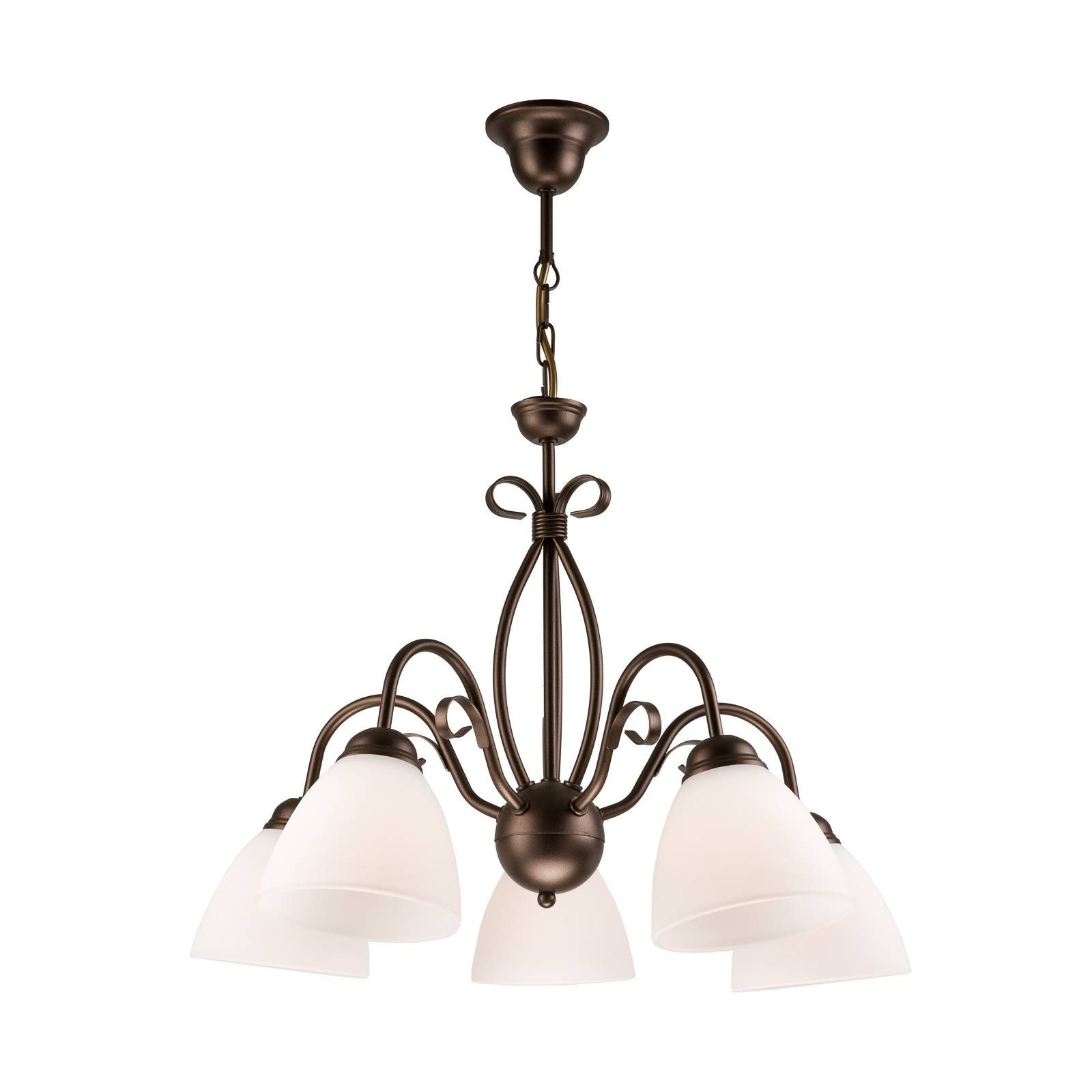 Euluna Závesná lampa Adoro, 5-plameňová, hnedá, Obývacia izba / jedáleň, oceľ, sklo, E27, 60W