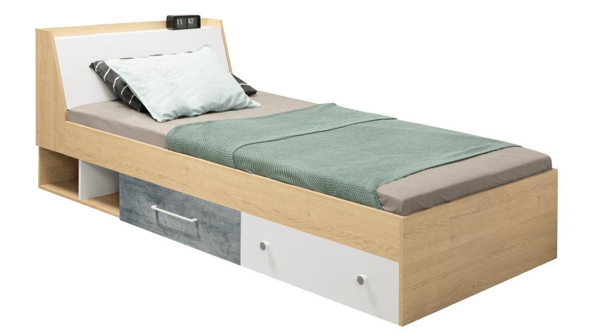 Študentská posteľ 120x200cm barney - dub/šedá/biela