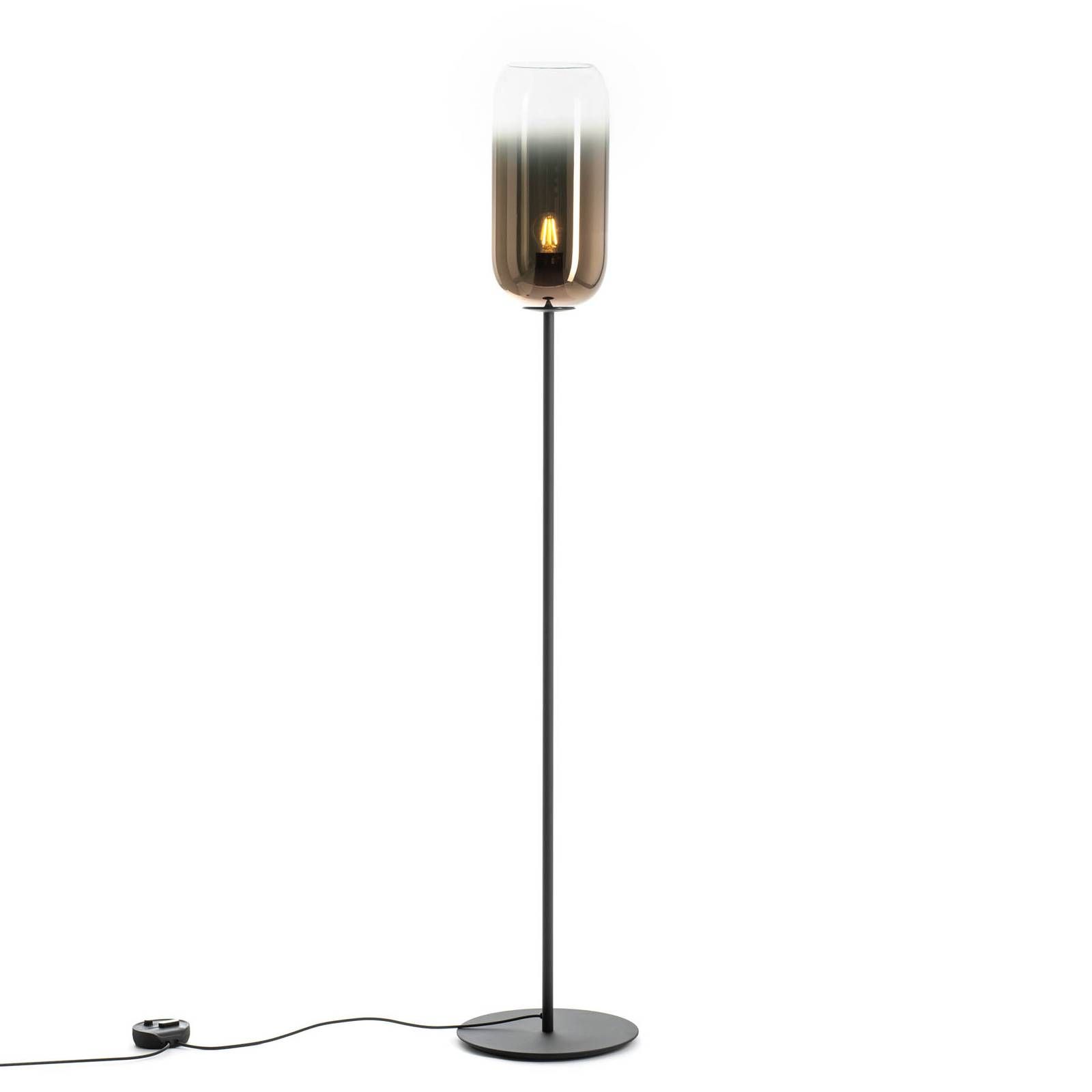 Artemide Gople stojaca lampa, bronz/čierna, Obývacia izba / jedáleň, fúkané sklo, hliník, E27, 20W, K: 170cm