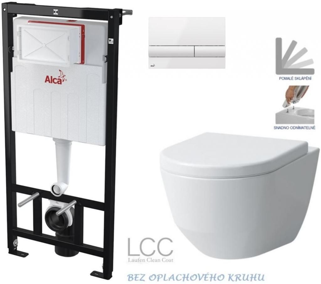 ALCADRAIN Sádromodul - predstenový inštalačný systém s bielym tlačidlom M1710 + WC LAUFEN PRO LCC RIMLESS + SEDADLO AM101/1120 M1710 LP2