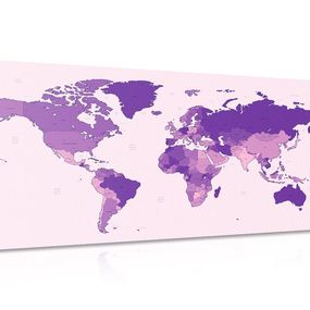 Obraz na korku detailná mapa sveta vo fialovej farbe - 120x60