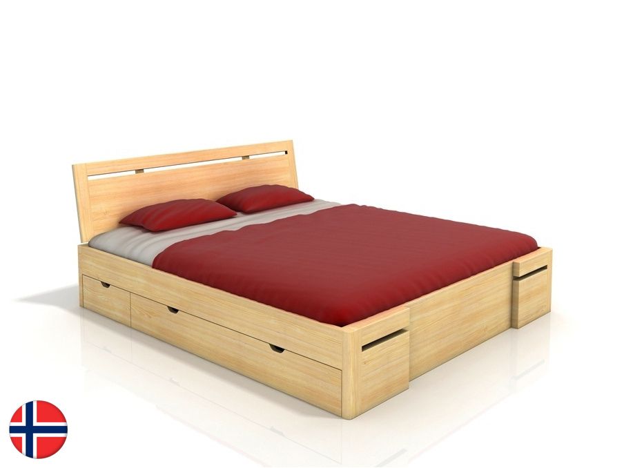 Manželská posteľ 160 cm Naturlig Bokeskogen High Drawers (borovica) (s roštom)