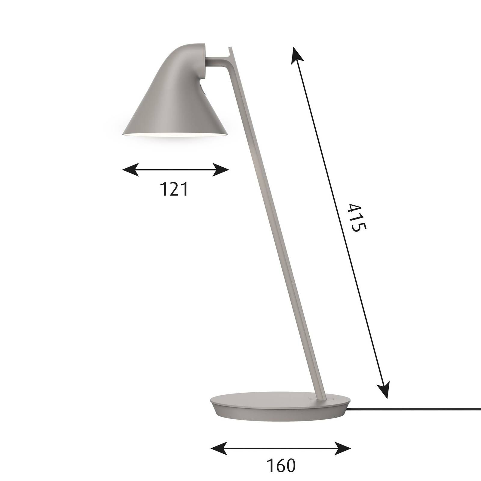 Louis Poulsen NJP Mini stolová LED, svetlosivá, Obývacia izba / jedáleň, oceľ, hliník, 10W, K: 41.5cm