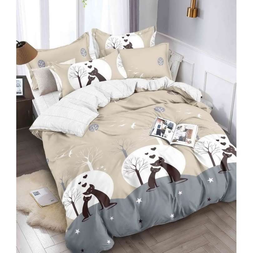 DomTextilu Obojstranné bežové posteľné obliečky s mačkami 4 časti: 1ks 160 cmx200 + 2ks 70 cmx80 + plachta 140x200 cm 28753-156243