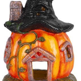 Dekorácia MagicHome Nature, Tekvica, domček, s klobúkom, keramika, 21,50x21,50x30,5 cm