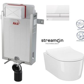 ALCADRAIN Renovmodul - predstenový inštalačný systém s bielym tlačidlom M1710 + WC CERSANIT INVERTO + SEDADLO duraplastu SOFT-CLOSE AM115/1000 M1710 IN1