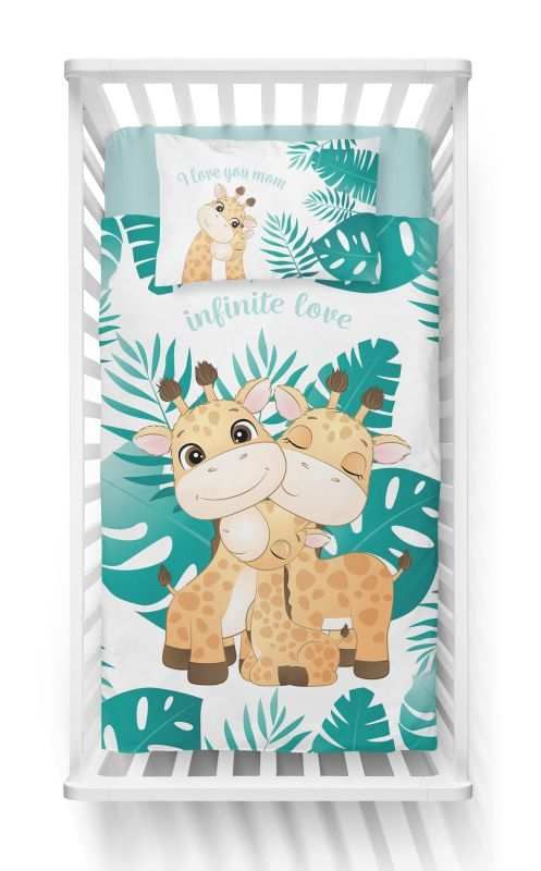 Bavlnené obliečky do postieľky Žirafy baby Tyrkys 100x135/40x60