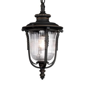 Elstead Závesná lampa Luverne do exteriéru, kov, štruktúrované sklo, E27, 150W, K: 44cm