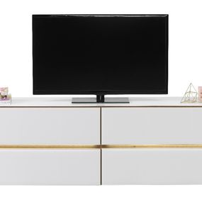 Televízny stolík s osvetlením embra - dub artisan/biely lesk