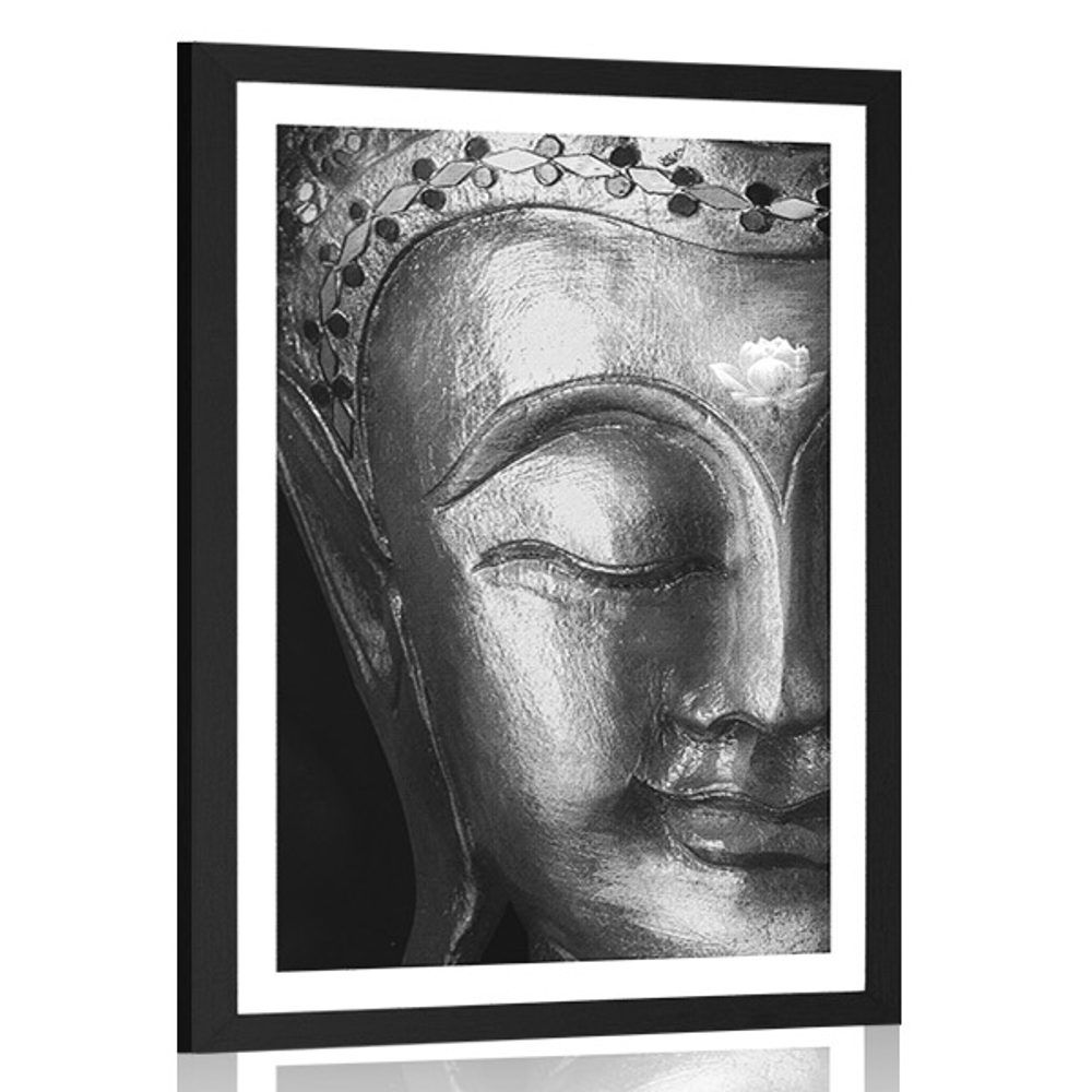 Plagát s paspartou božský Budha v čiernobielom prevedení - 60x90 black