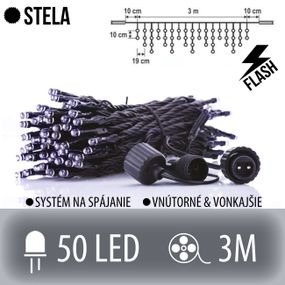 STELA spojovateľná LED svetelná záclona vonkajšia FLASH - 50LED - 3M Studená biela