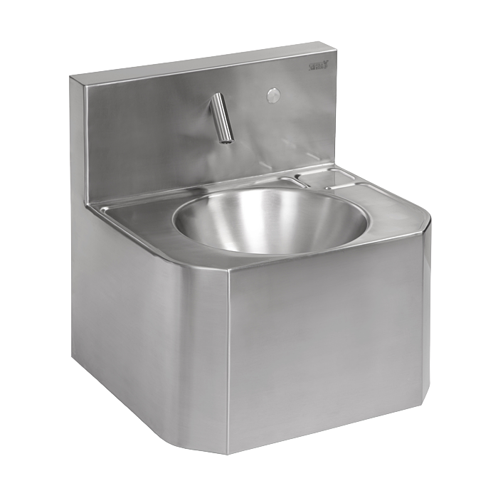 Sanela - Nerezové automatické závesné umývadlo s piezo systémom, pre jednotrubkový prívod studenej alebo tepelne upravenej vody, 6 V