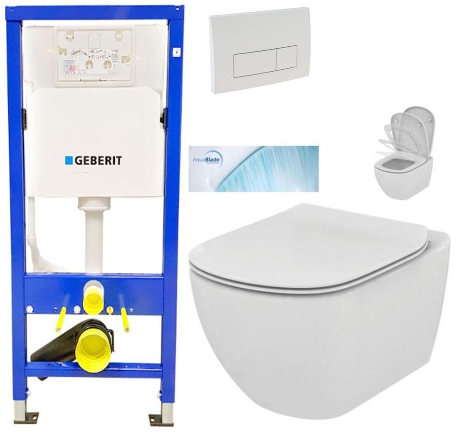 GEBERIT DuofixBasic s bielym tlačidlom DELTA51 + WC Ideal Standard Tesi so sedadlom SoftClose, AquaBlade 458.103.00.1 51BI TE1