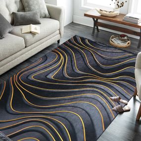 DomTextilu Exkluzívny sivo čierny protišmykový koberec so zlatým vzorom 39316-223064