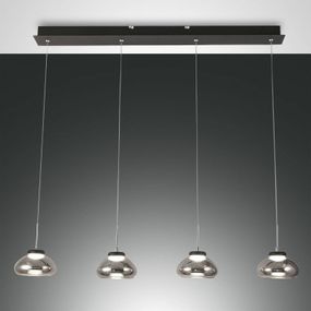 Fabas Luce Závesná lampa Arabella 4-plameň v sérii, dym-sivá, Obývacia izba / jedáleň, sklo, kov, 8W, P: 95 cm, L: 14 cm