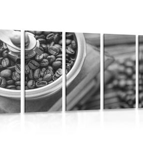 5-dielny obraz vintage mlynček na kávu v čiernobielom prevedení