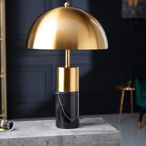 Estila Art-deco moderná stolná lampa Jaspeado v čierno-zlatej farby s okrúhlym kovovým tienidlom 35cm