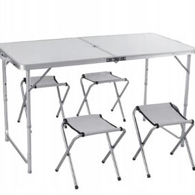 Kempingový stôl so 4 stoličkami v bielej farbe