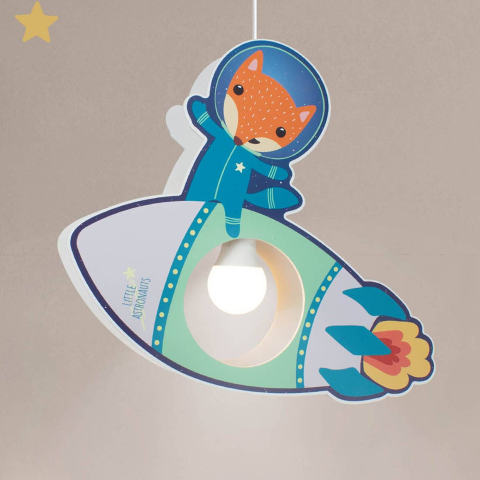 Elobra Závesná lampa Little Astronauts Raketa, Detská izba, drevo, E27, 40W, P: 35 cm, L: 9 cm, K: 38cm