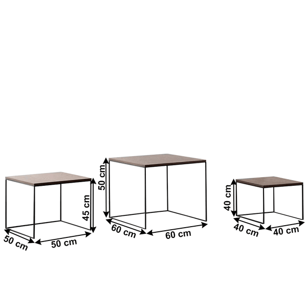 Konferenčné stolíky, set 3 ks, orech/čierna, DVEIN