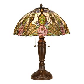 Clayre&Eef Rajská stolná lampa Eden v štýle Tiffany, Obývacia izba / jedáleň, sklo, polyrezín, E27, 60W, K: 61cm