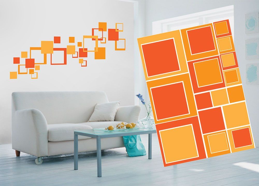 Dekoračné nálepky na stenu oranžové štvorce - 50x70