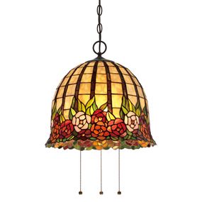 QUOIZEL Kvetinová Tiffany závesná lampa Rosecliffe, Obývacia izba / jedáleň, sklo, kov, E27, 100W, K: 38.1cm