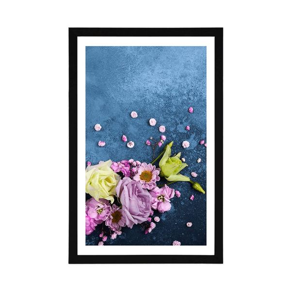 Plagát s paspartou abstraktné kvety - 30x45 silver