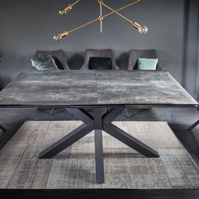 Estila Industriálny rozkladací keramický jedálenský stôl Infinidad s obdĺžnikovou sklom prekrytou doskou 180-225cm