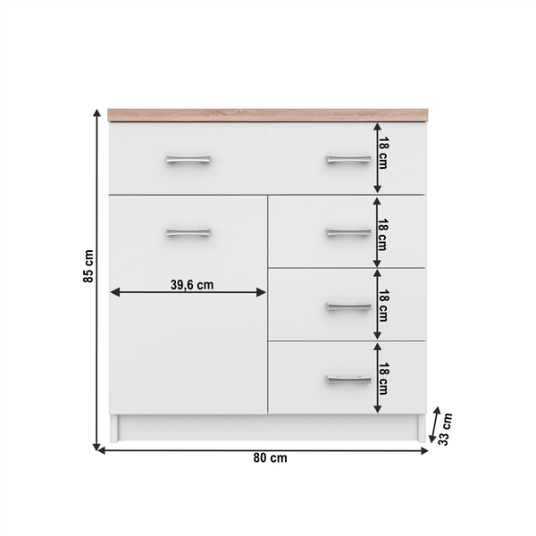 Komoda 1D4S, biela/dub sonoma, TOPTY TYP 12