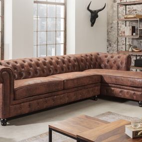 Estila Luxusná rohová vintage chesterfield sedačka Holger hnedá pravá 280cm