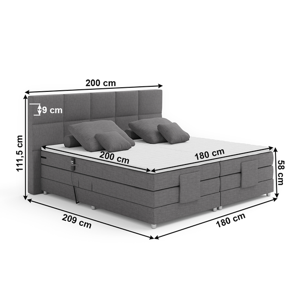 Elektrická polohovacia posteľ, boxspring, sivá, 180x200, MURKO NEW