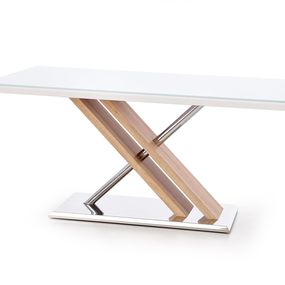 Sklenený jedálenský stôl Nexus - biely lesk / dub sonoma