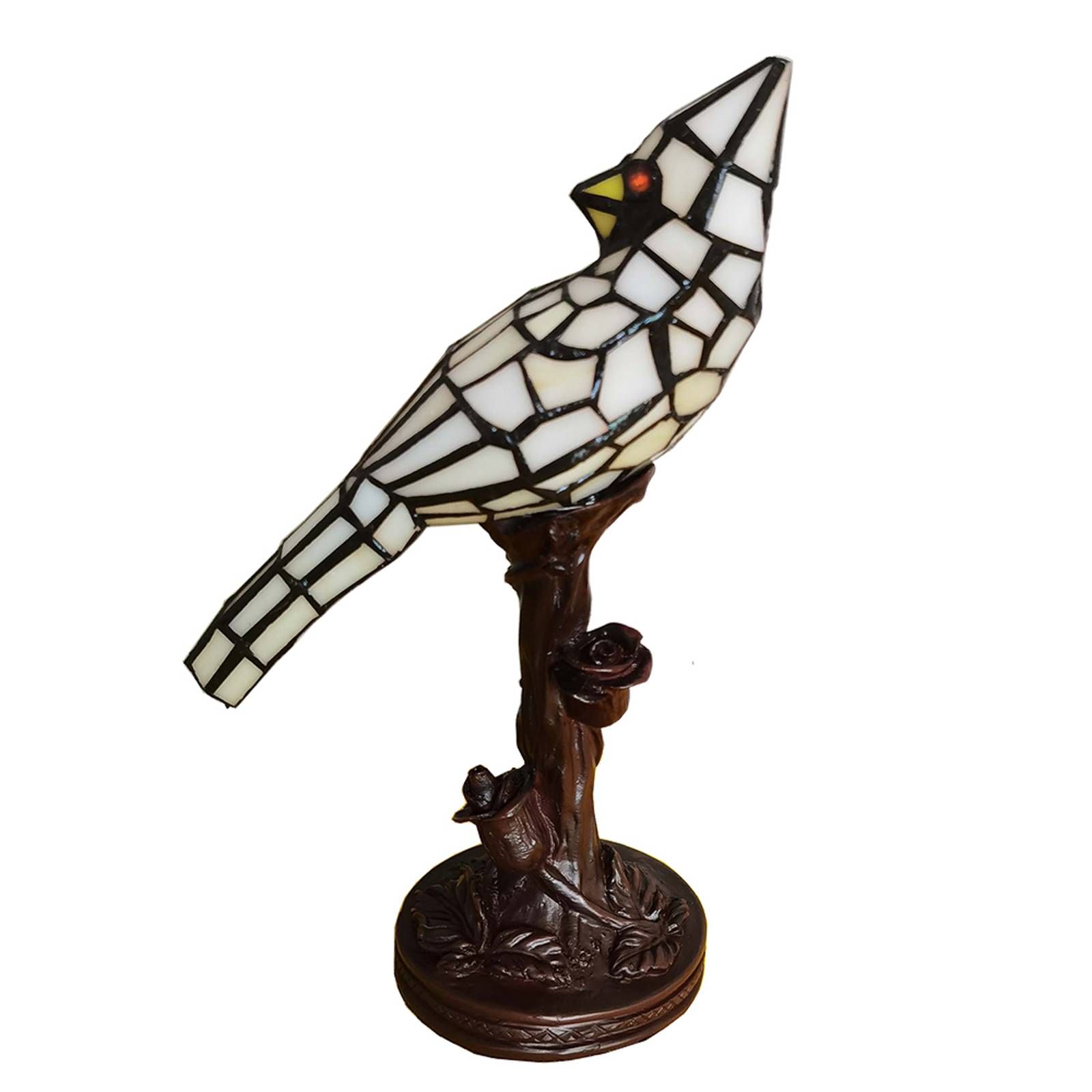 Clayre&Eef Stolová lampa 5LL-6102N Vták, krémová štýl Tiffany, Obývacia izba / jedáleň, polyrezín, sklo, E14, 25W, P: 15 cm, L: 12 cm, K: 33cm